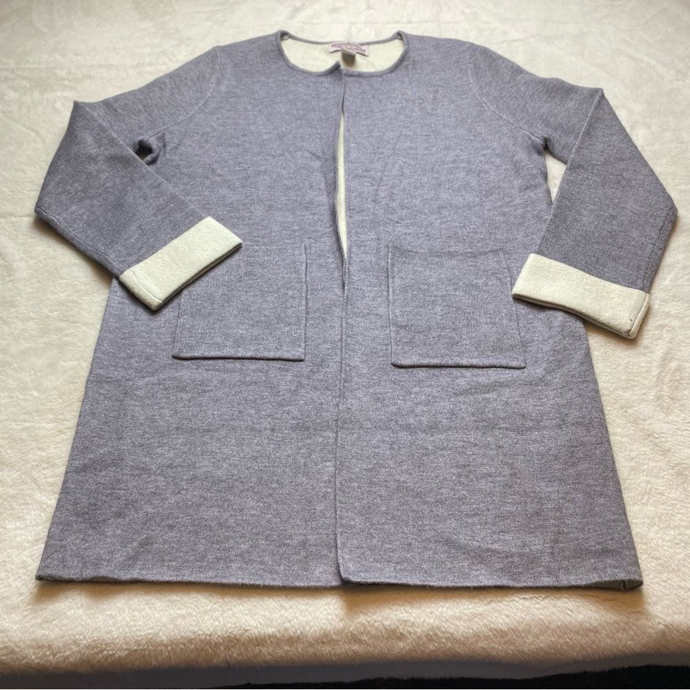 Oliver by Escio Knit Gray and Cream Open Front Cardigan Size Medium